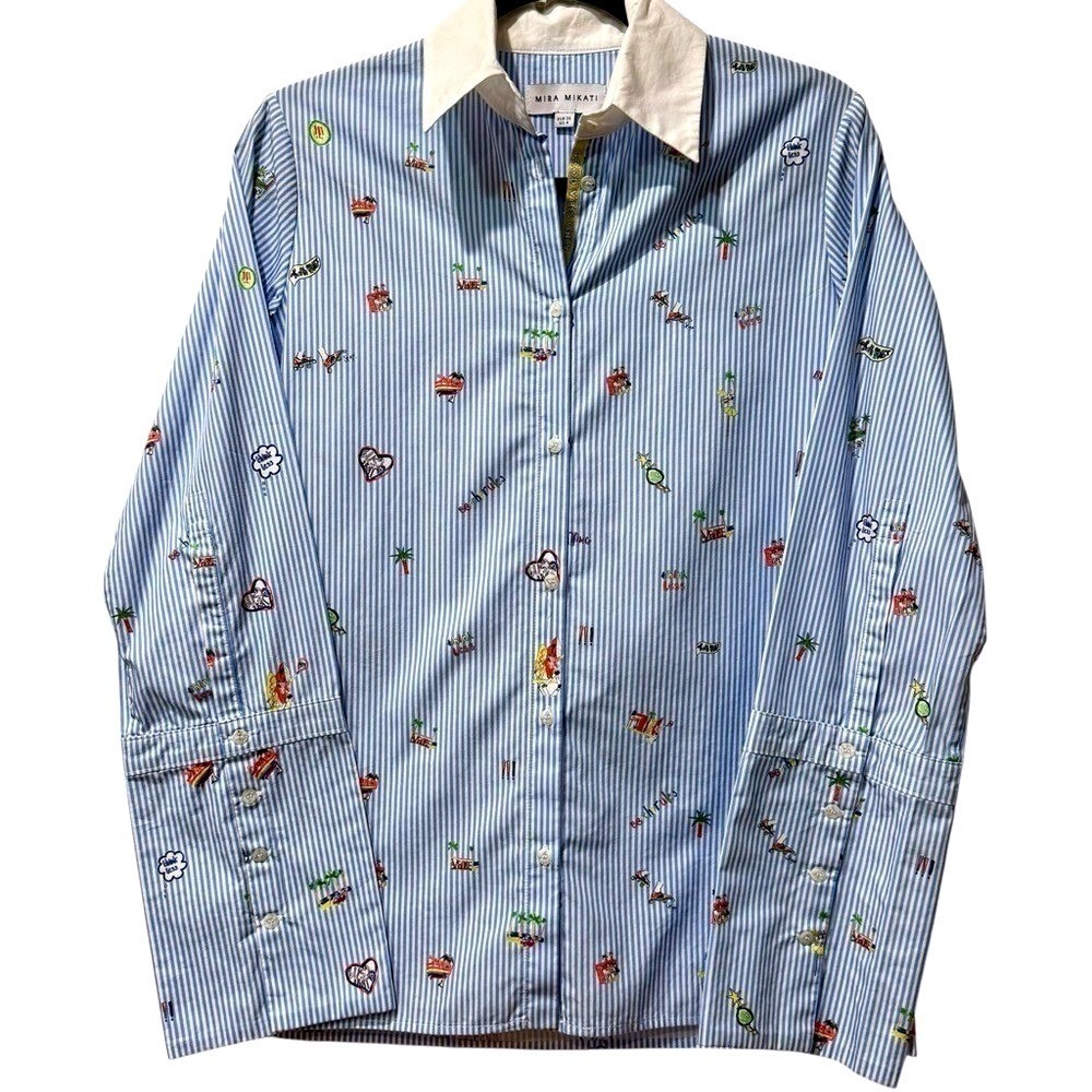 Mira Mikati Roller Skating Print Striped Shirt US 4 Good Vibes Only $795